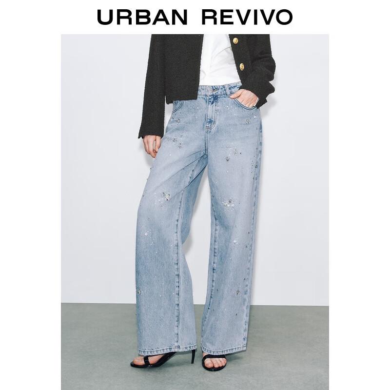 

UR Women s Floral Embellished Wide-Leg Denim Jeans 26