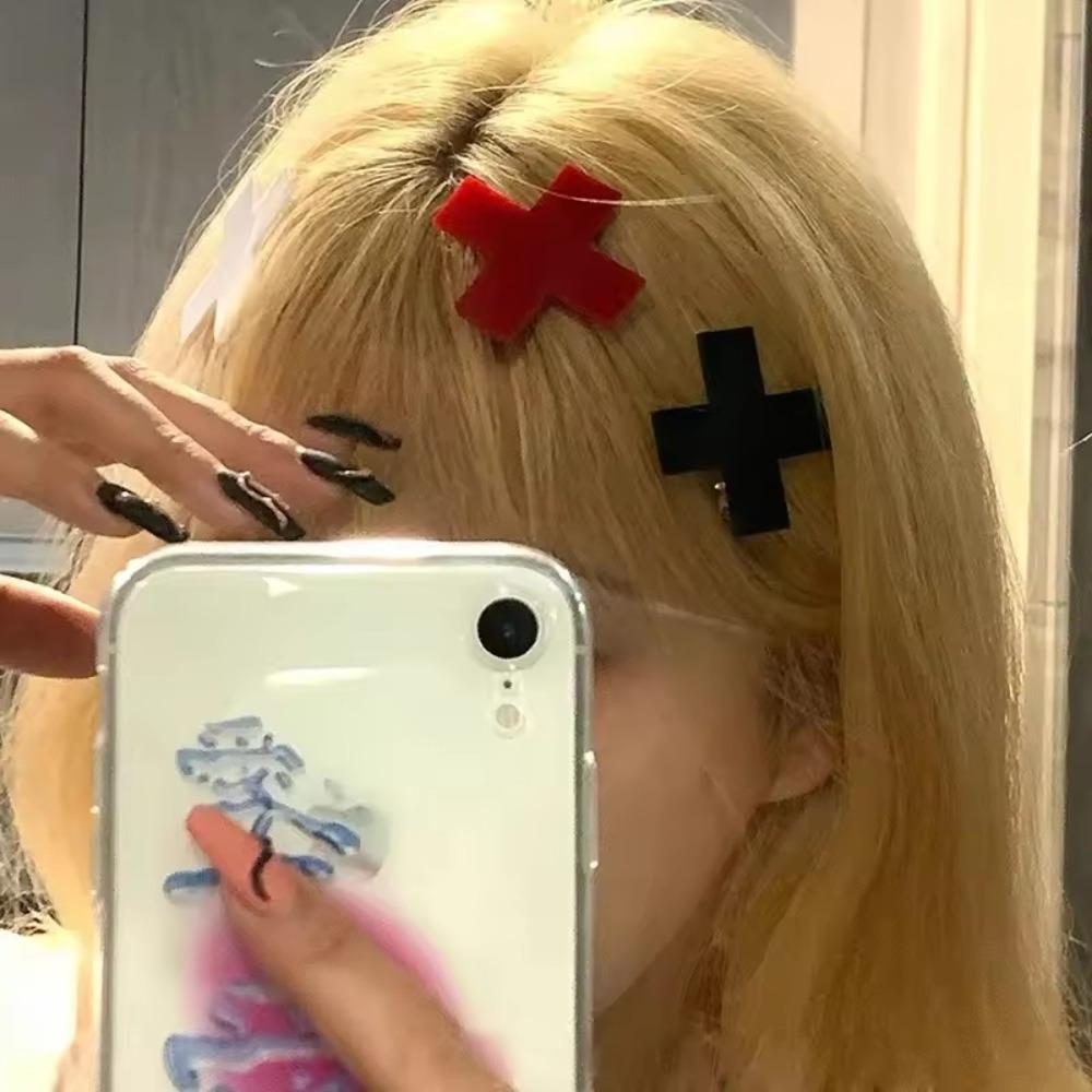 Harajuku Punk Gothic Trendy Diablo Red Cross Hair Clip Medical Creative Cool Spicy Girls Y2k Accessorie Cosplay Hair Pins
