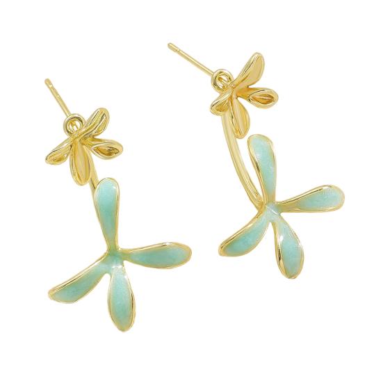 1 Paar Ohrstecker Doppellagig Dreidimensionales Blumen-Design Emaille Gardenienblütenform Ohrhänger für Damen Schmuckzubehör