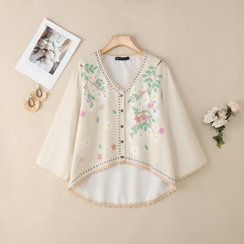 

ZANZEA Women Floral Print Casual V-Neck Long Sleeve Blouse S абрикосовый