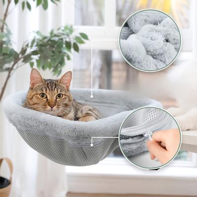 Desk Side Cat Bed Plush Foldable Cat Bed with C-Clamp Heavy Duty Table Pet Perch Table-Side Cat Hammock Bed with Washable Pad for Indoor Cats