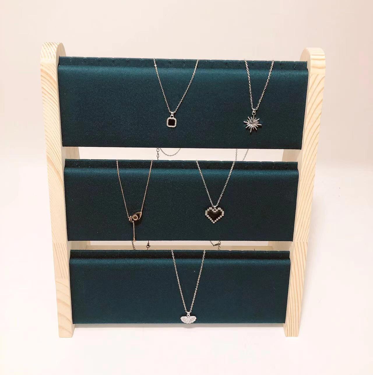 Solid Wood Three-Tier Necklace Stand - Jewelry Display and Storage Hanger 30.5x14x34