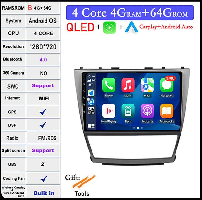 DSP 10 Inch For Toyota Camry 40 2007-2011 IPS/QLED Screen Car Radio Android 14 Autoradio Multimedia Video Navigation GPS