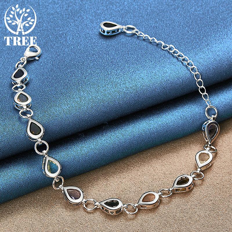 925 Sterling Silver Water Drop Colored AAA Zircon Bracelet Jewelry
