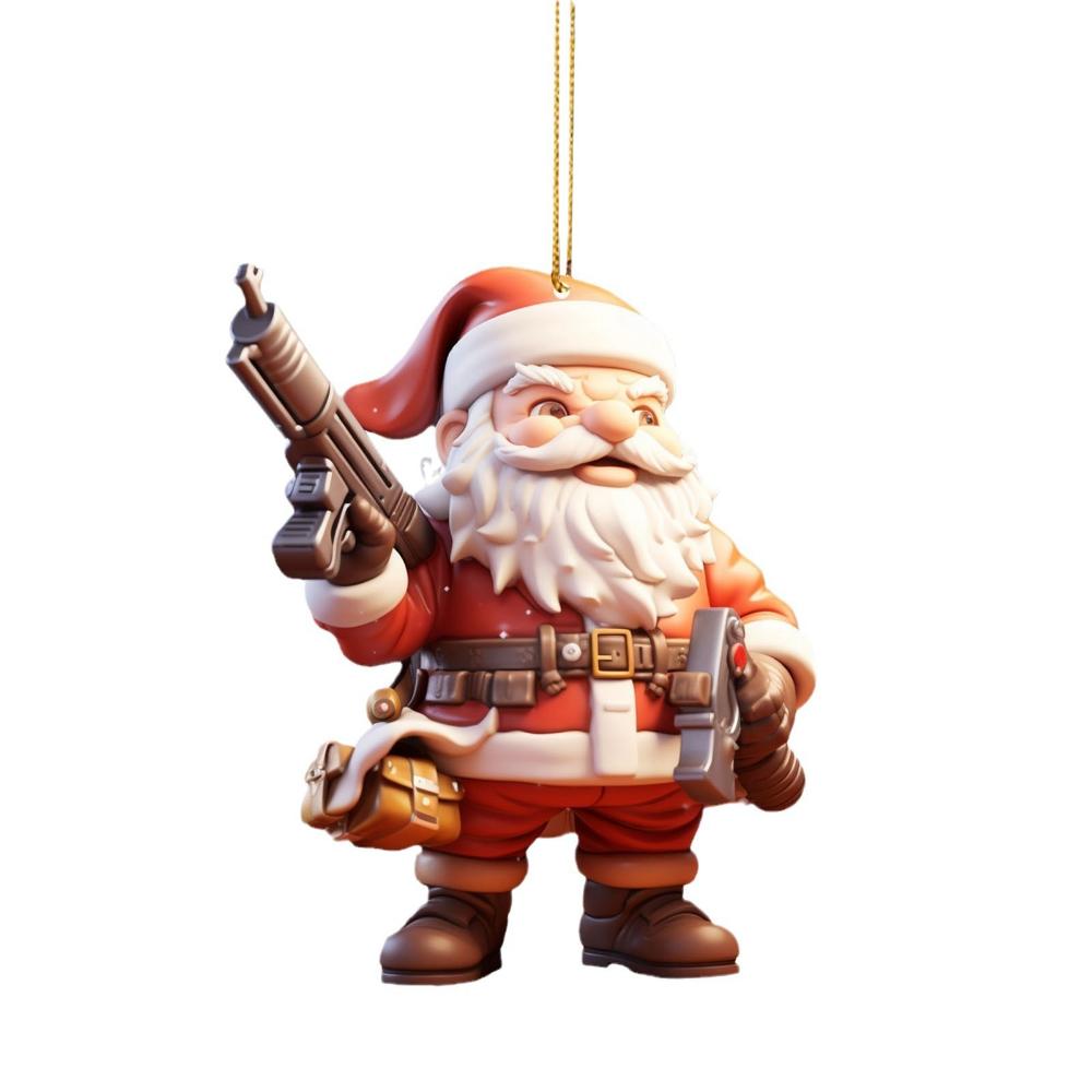 Acrylic Flat 2D Christmas New Domineering Santa Claus Holiday Pendant Car Rearview Mirror Pendant Christmas Tree Pendant