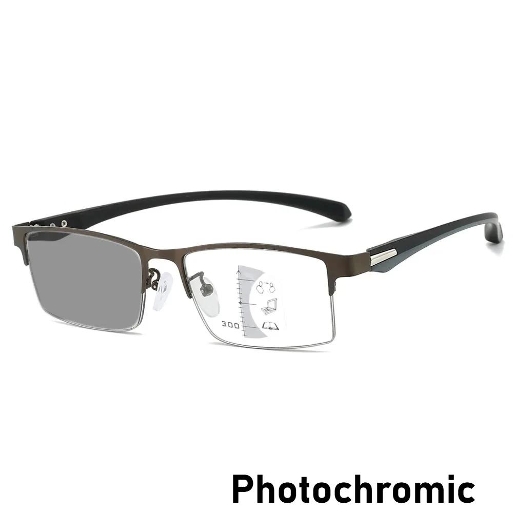 Mens Photochromic Presbyopia Glasses Half Frame Multifocal Reading Anti Blue Light HD Clear Vision
