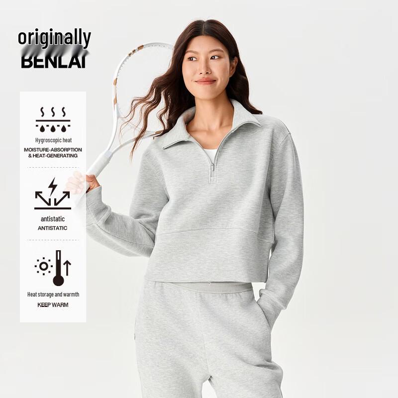 

BENLAI Women s Fluffy Anti-Static Thermal Half-Zip Sweatshirt M