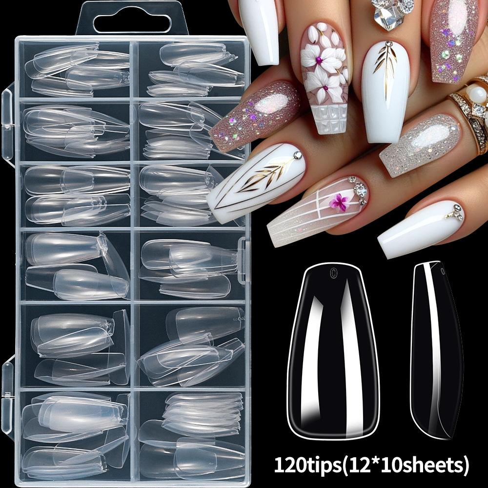 120-Piece Clear Ballet Press-On Nails – Medium & Short Square/Coffin Styles, Solid Color Full-Cover Fake Nails Kit with Storage Box for DIY Manicure 120 tablets box