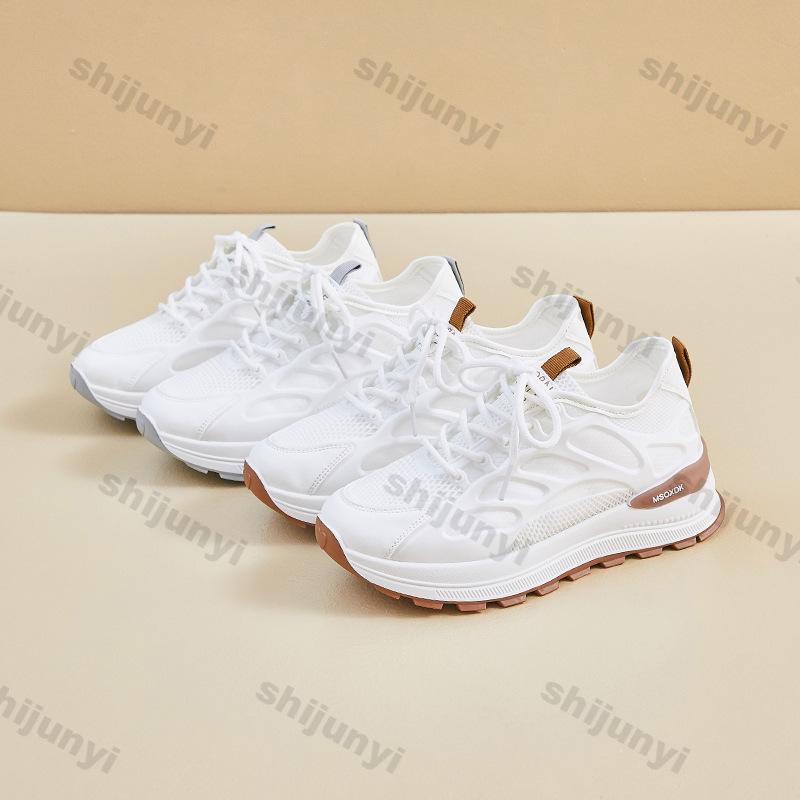 Fashion Women's White Sneakers Summer Height Increase Non Slip Breathable Sports Running Shoes Comfortable Fashion Lace Up Casual Shoes