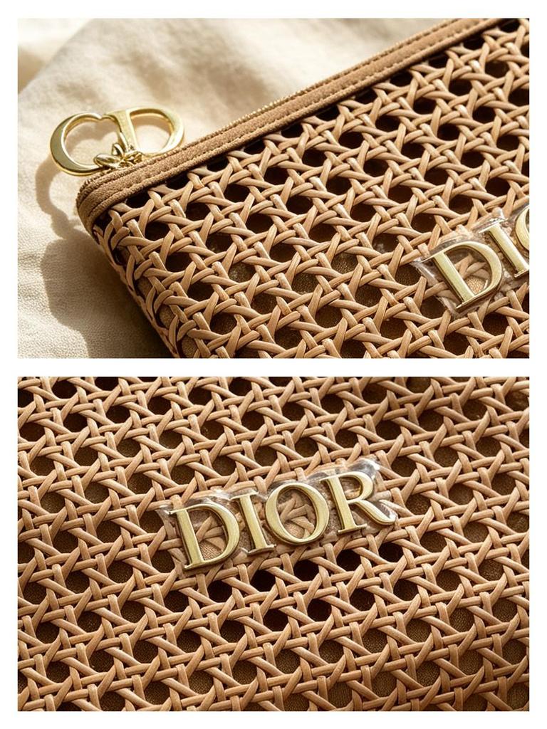 Dior Pletená síťovaná kosmetická taštička Velká kapacita 23×16 cm Zlatý zip Kosmetická taška Cestovní Dámská Denní úložná taštička