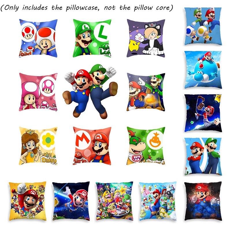 Super Mario Pillow Cover Mario-themed Short Plush Cushion Cover For Car Living Room Décor 45*45cm