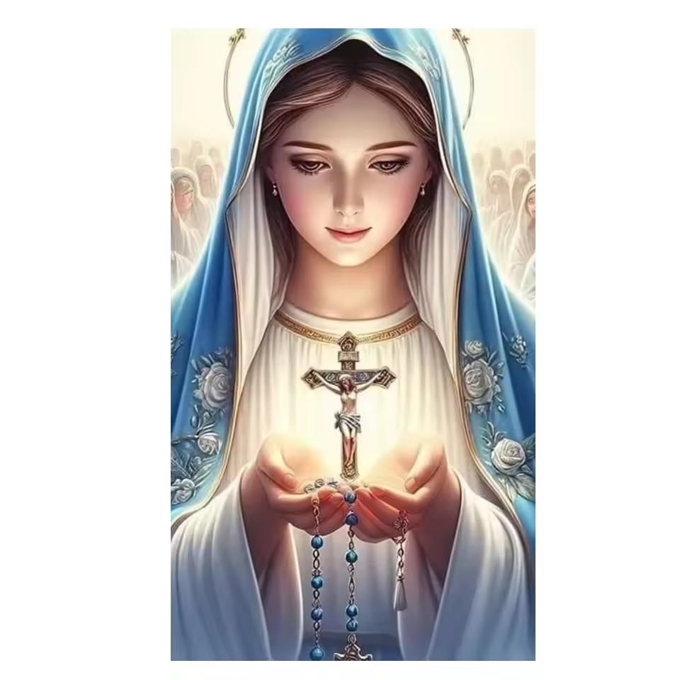 Full Square Round Diamond Painting Kit Religion Art Virgin Mary Praying Diamond Embroidery Handmade Mosaic Home Decoration