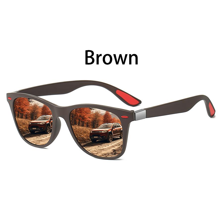 Fashion Classic Square Sunglasses Men Women Driving Fishing Colorful Trendy Lightweight Outdoor Goggles коричневый