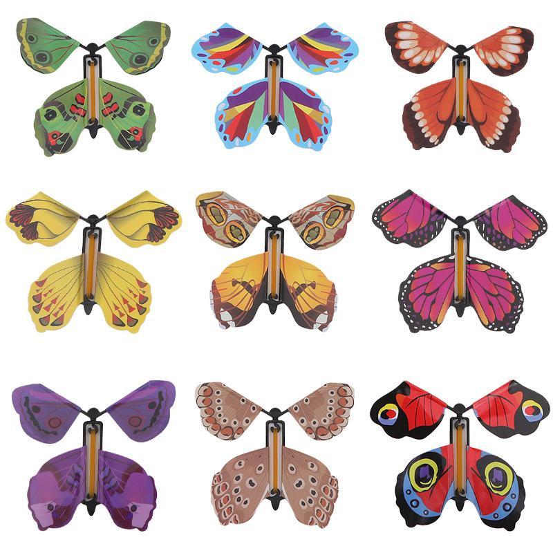 10Pcs Random Color Magic Flying Butterfly Wind Up Toy Bookmark Colorful Butterfly Simulation Christmas Party Surprise Gift