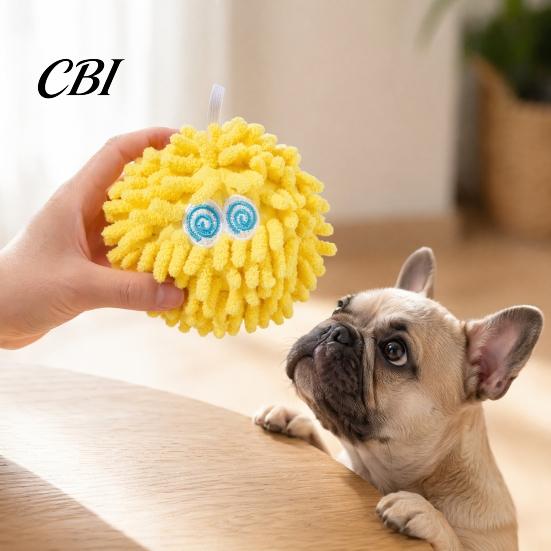 Small Dog Toys Squeaky Mop Ball Toy, Plush Chew Toy for Teeth Cleaning, Pet Dental Self-Play Boredom Relief Interactive Medium Dogs Durable
