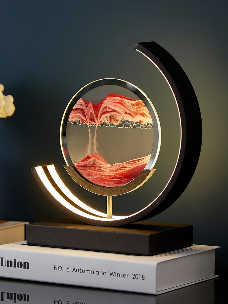 360 Rotation Hot Selling 3D Modern Dynamic Quicksand Art Interior Decoration Quicksand Table Lamp 15&Usb