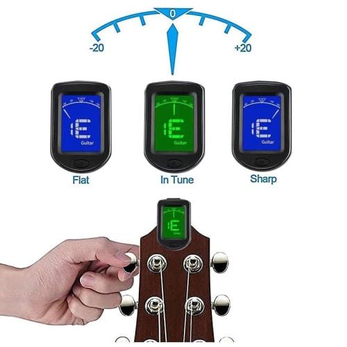 YCHIRO LCD Display Clip-On Guitar Tuner with Capo, Electronic Tuner, Black Plastic, Precision Adjustment, Compact, Durable, Japanese Instruction Manua