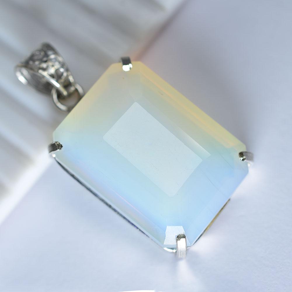 CERTIFIED 100 Ct Natural Multicolor Opal 925 Sterling Silver Emerald Pendant MY.PD-332-NS