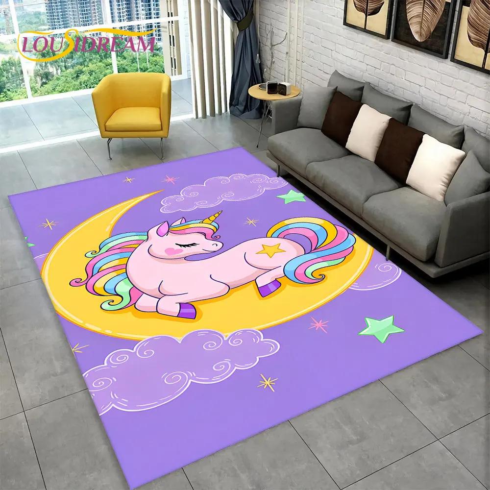 Tapis de sol antidérapant en forme de licorne 3D pour salon, chambre d'enfant, canapé, paillasson