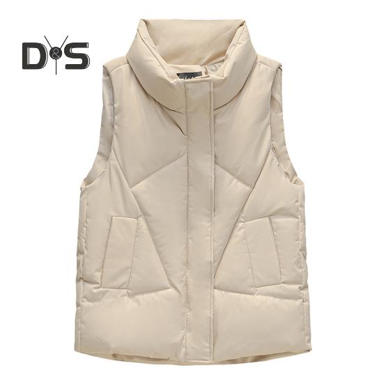 Women Fall Winter Vest Coat Thickened Padded Solid Color Sleeveless Cardigan Zipper Closure Stand Collar Pockets Windproof Warm Women Plus Size