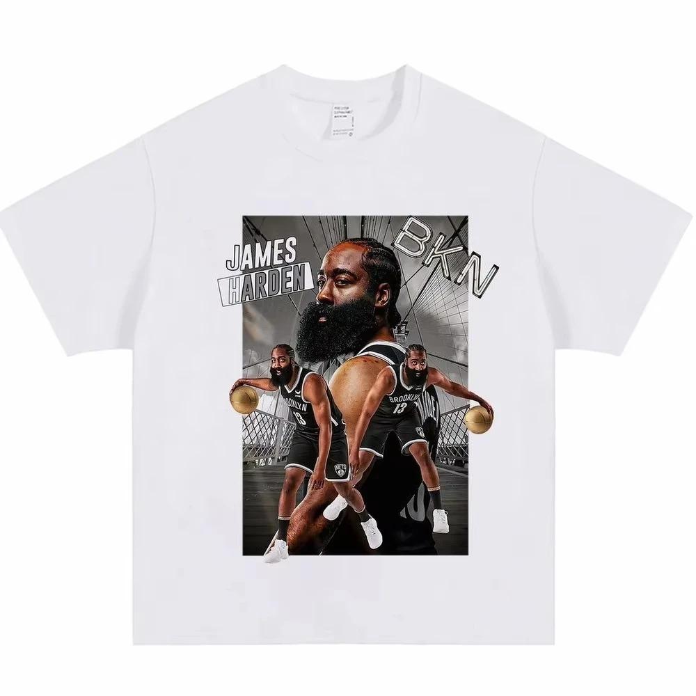 Stilvolles schwarzes Baumwoll-T-Shirt mit James Harden Brooklyn Nets Ära Vintage Basketball Grafik für Damen und Herren