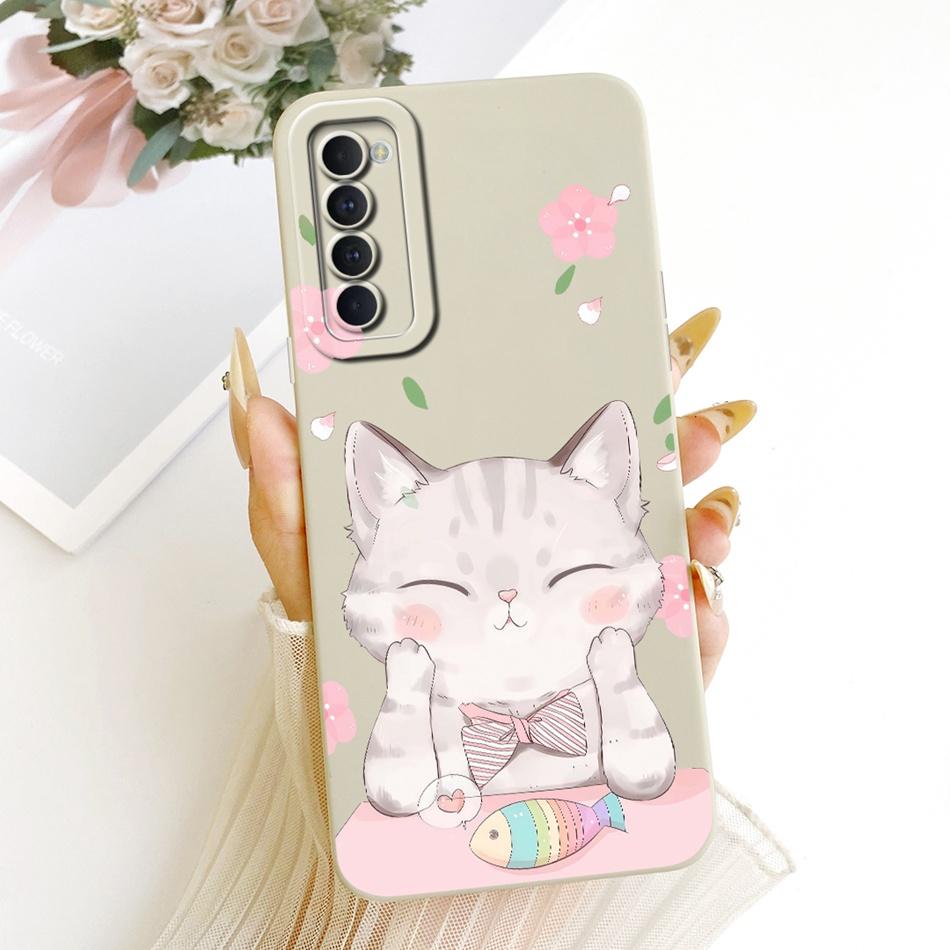 For OPPO Reno4 Pro / Reno4 Cute Cat Flower Cartoon Phone Case For Oppo Reno 4 4Pro 4G Shockproof Soft Silicone Bumpers