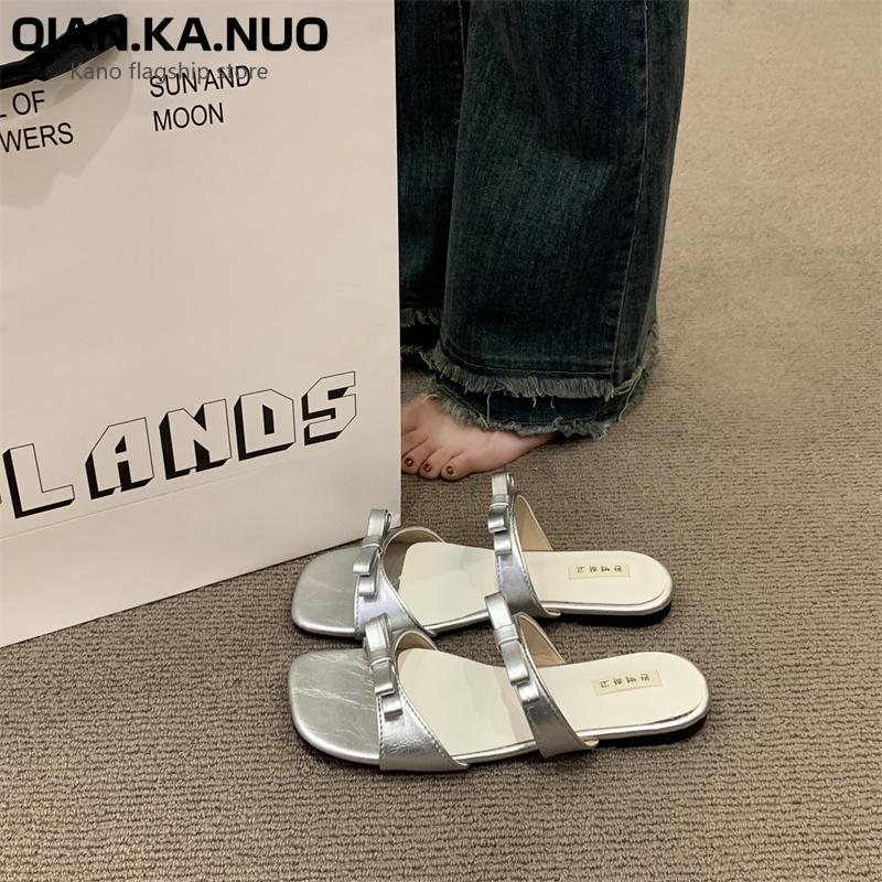 Fashion Shoes Womens Slippers Outdoor Shale Female Beach Slides Pantofle Butterfly-Knot Square heel Sabot 2025 Block Soft Concise Retro