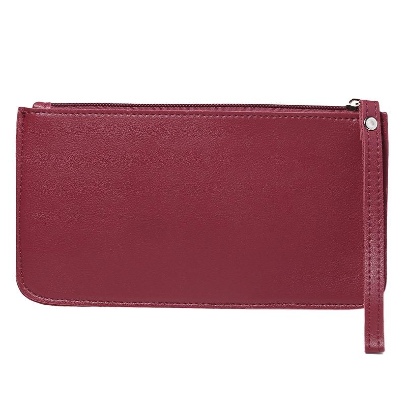Women Vintage Long Wallet PU Leather Zipper Wallet Soild Color Large Capacity Card Holder Bag