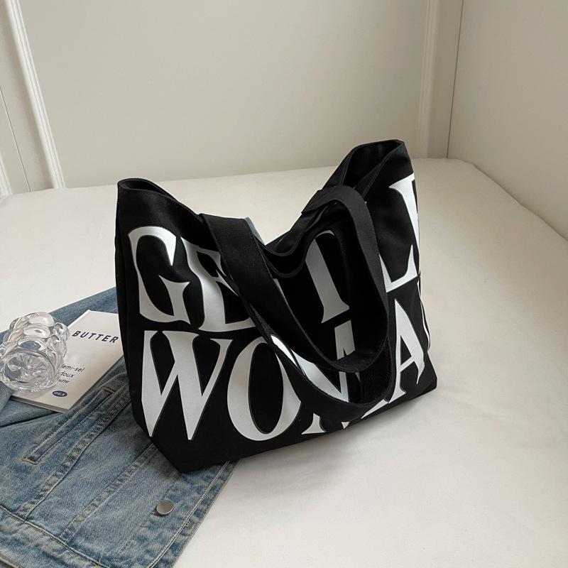 Tote Canvas Bag with Letter Print, Simple and Trendy Shoulder Bag 45*17*31cm