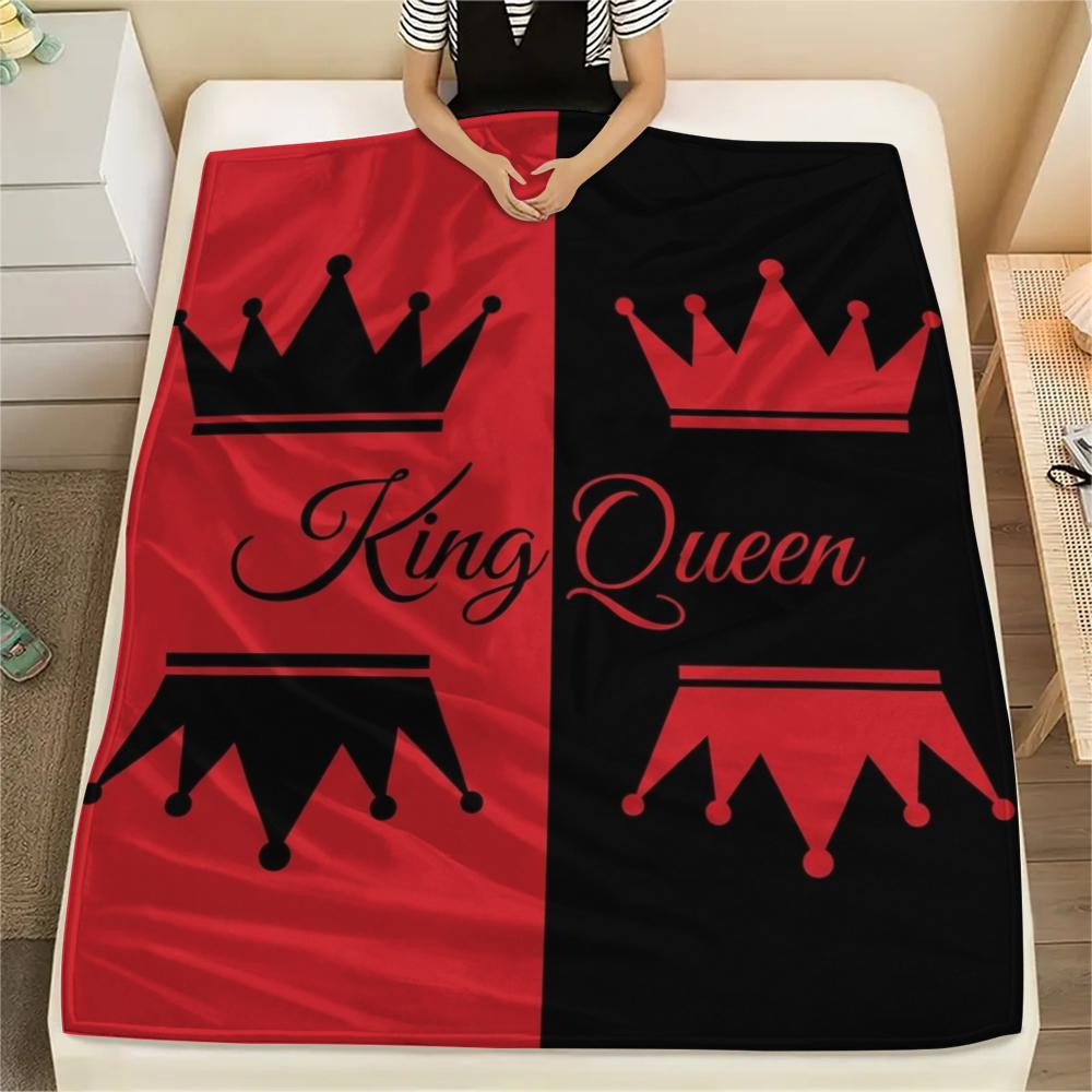 

1Pc King&Queen Print Flannel Blanket, High quality Comfortable for All Seasons, Home Decor, Warmth and Comfort, Perfect for Christmas Gifts W9 80cm x 120cm