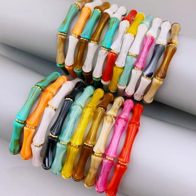 3pcs Acrylic Beaded Elastic Bracelet with Colorful Bamboos for Women's Daily Wear Bracelet for Women