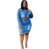 Autumn Winter Women Set Denim Tracksuits Long Sleeve Crop Top Mini Skirts Suit Pearls Two Piece Suit