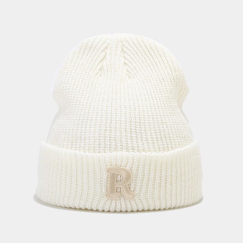 Updated Letter R Embroidery Beanie Hats for Women Girl Autumn Winter Elastic Knitted Skullies Leisure Outdoor Use Ear Warmer Pullover Hat