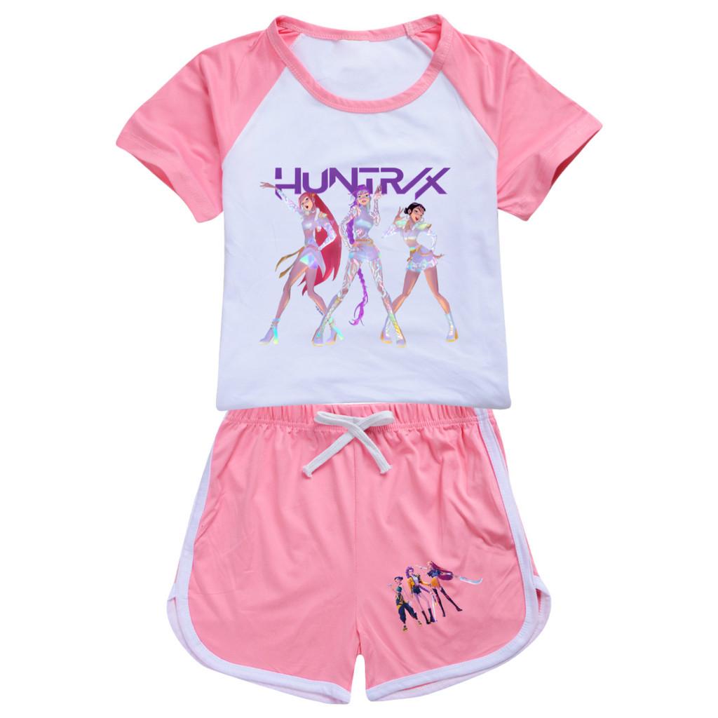 5019 Kids Girls POP Rumi Zoey Mira Print T-shirt Shorts Sport Tracksuit Clothes Set