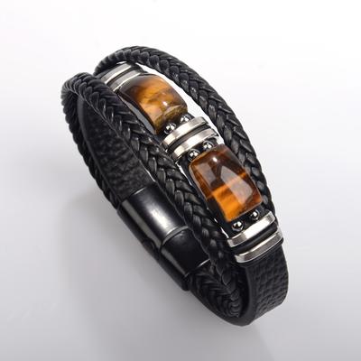 Geschenke für Ihn Natürliches Tigerauge Armreif Mode Armband Mehrschichtig Herren 1 Stück Armband Geflochten