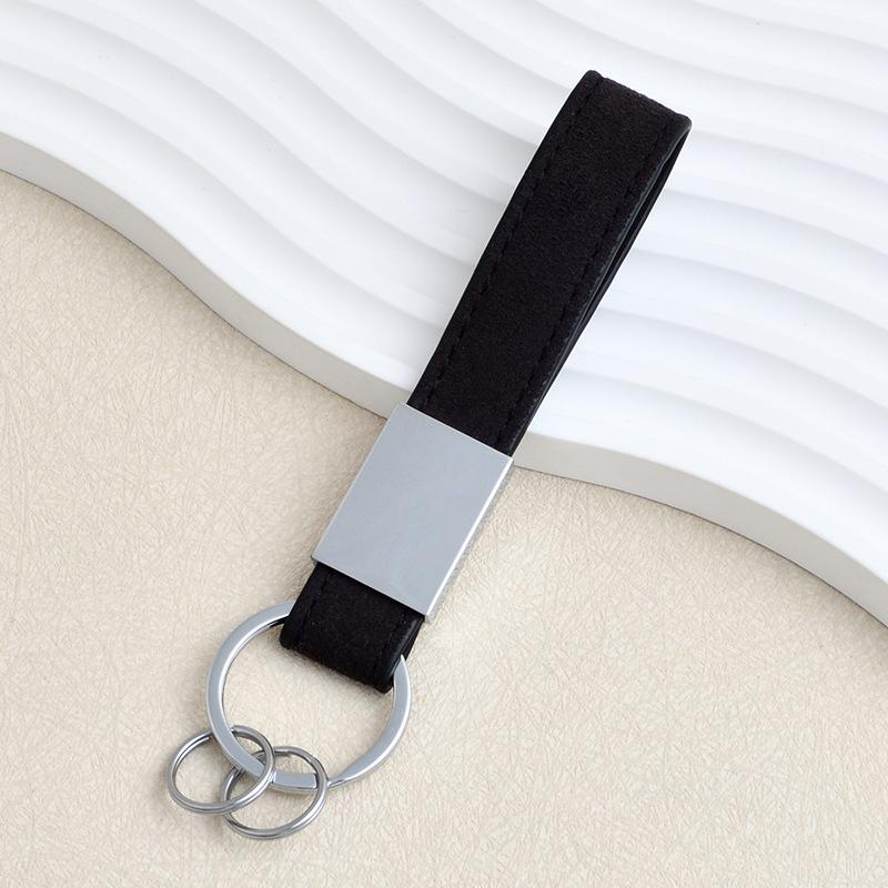 Light luxury high-end fur car keychain personalized couple keychain pendant + leather lanyard laser LOGO