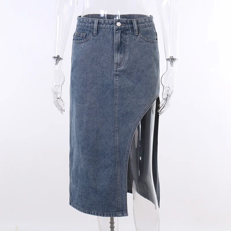 Cowboy High Waisted Slim Fit Split Skirt Denim High Waist Silm Skirt
