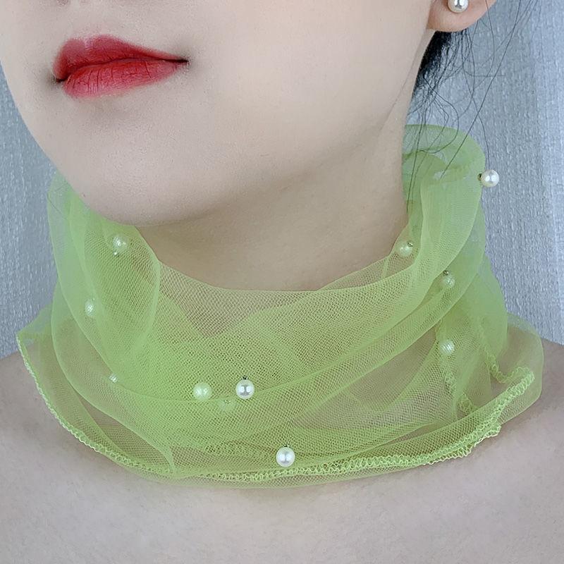 

Korean Women S Mesh Elastic False Collars Neck Protective Sleeves Headwear Bib Summer Lace Pearl Thin Sunscreen Scarf P55