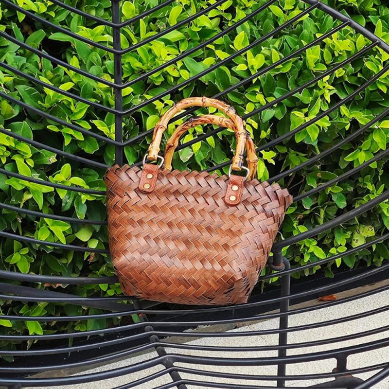 Pure Hand-woven Cabbage Basket Versatile Retro Bamboo Joint Portable Straw Woven Tote Bag Imitation Rattan Woven Gift Bag