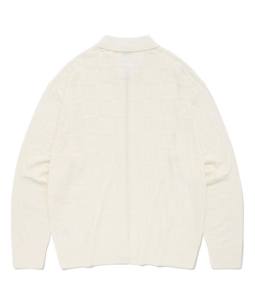 Covernat C Pattern Zip-Up Cardigan White