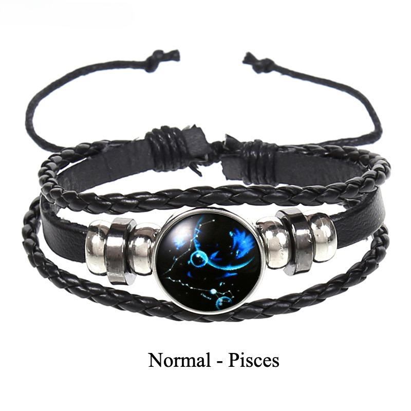 12 Constellations Multi-layer Woven Luminous Punk Cowhide Starry Sky Bracelet Jewelry, Unisex, Popular Couple Hand Rope