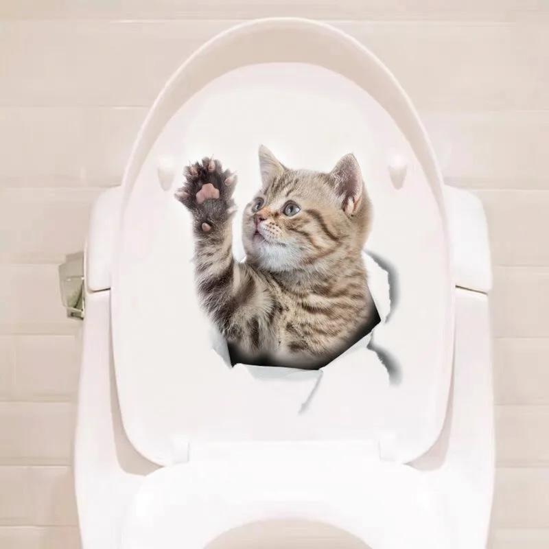 3D Cartoon Hole Cat Toilet Sticker Bathroom Lovely Animal Beautification Decoration Toilet Lid Waterproof Self-Adhesive Sticker