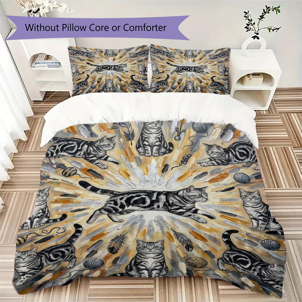 Vibrant Mandala Cats Pattern Bedding uilt Set uilt Cover Pillowcase Home Decoration Birthday Gift (1 * duvet cover + 2 * pillowcase without core)