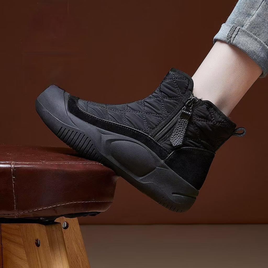 Women Winter New Thick Sole High Top Snow Boots Round Toe Thicken Plush Keep Warm Waterproof Non Slip Zippers Cotton Boots