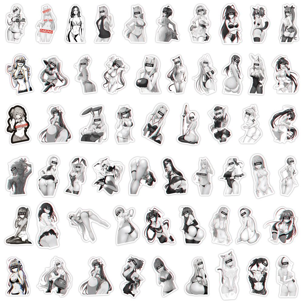55 Sexy Anime Girl Samolepky pro kutily - Černobílý pohár na vodu a telefon
