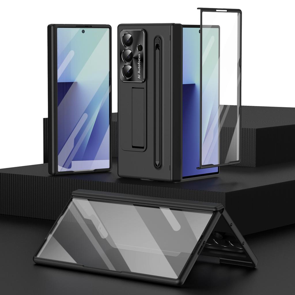 Invisible Elastic Bracket 2in1 Pen Slot Phone Case for Samsung Galaxy Z Fold7 Fold 6 7 with Screen Film Armor Shockproof Cover