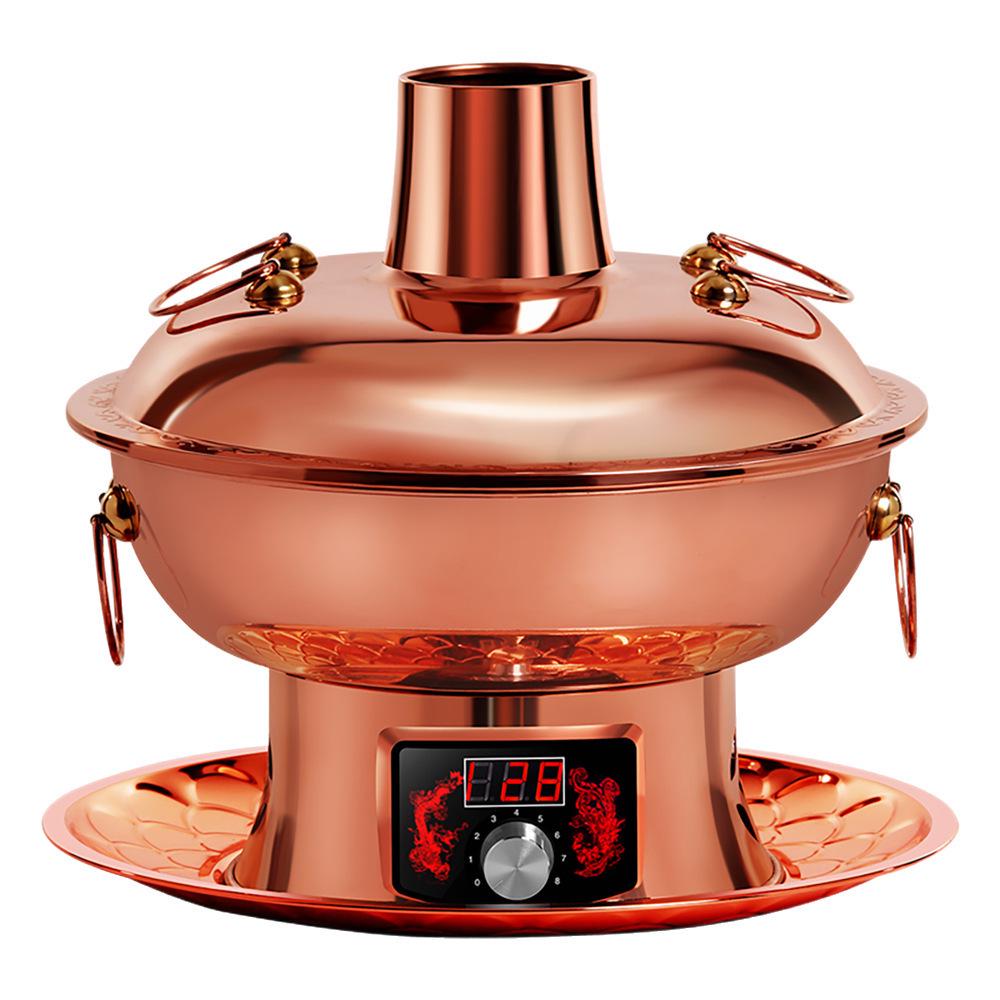 Elektrischer Lila Kupfer Doppelnutzungs-Hot Pot: Einstellbare Temperatur Shabu-Shabu Lamm Hammelfleisch Holzkohle und Plug-in Warmhalte Kupfertopf für den Heimgebrauch
