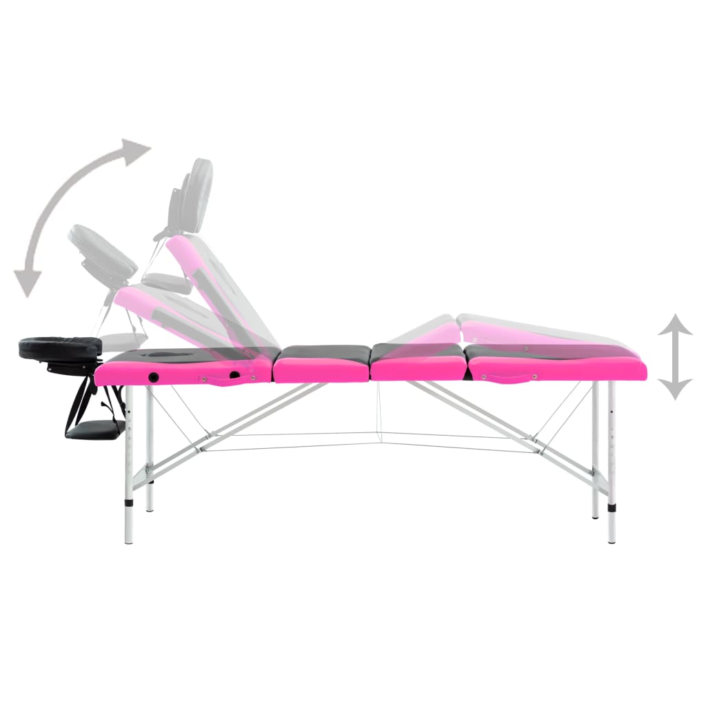 Foldable 4 Zone Massage Table with Aluminum Frame Black and Pink