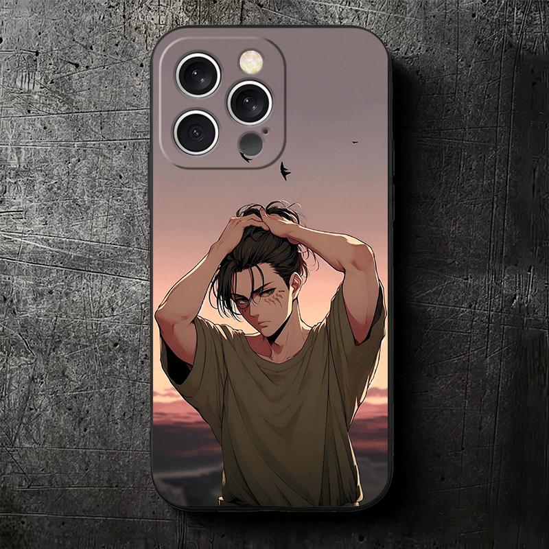 A-Attack On T-Titan Eren Yeager Soft Phone Case for iPhone 16 16E 17 Air 15 Pro Max 14 Plus 13 Mini 11 12 7 Black Cover Back She