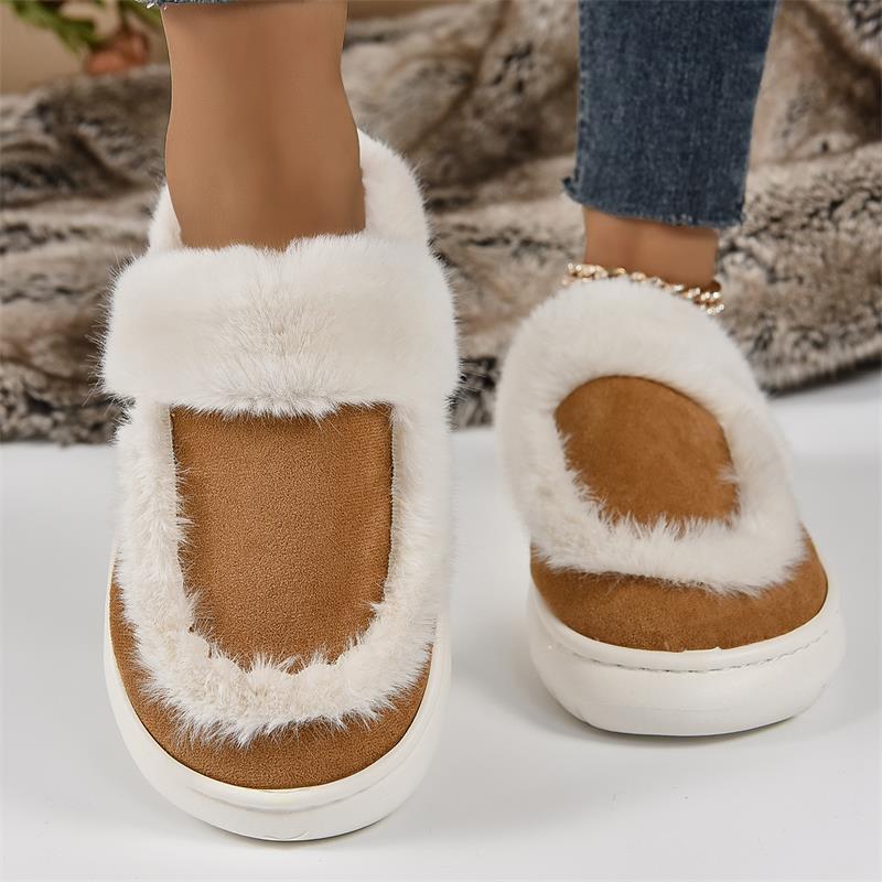 Winter Women Platform Fur Slippers Warm New Short Plush Flats Home Cotton Shoes Suede Slippers
